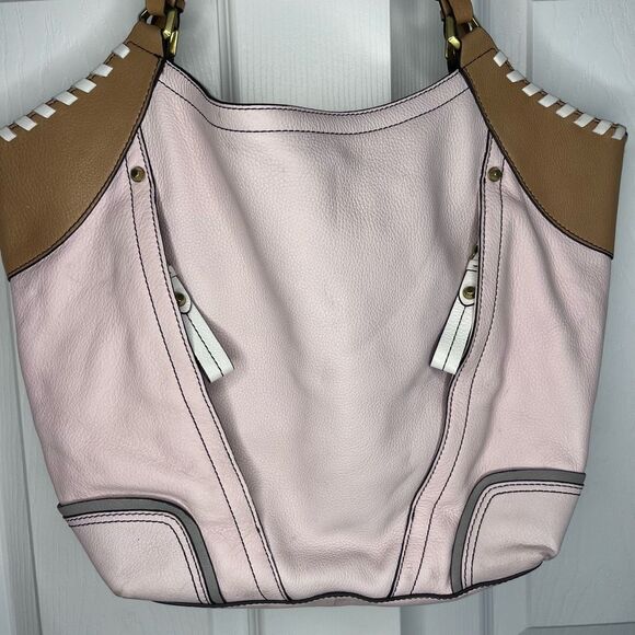 XL Oryany Top Handle Hobo Bag Neutral Color Pink Tan Large Leather - Picture 2 of 11
